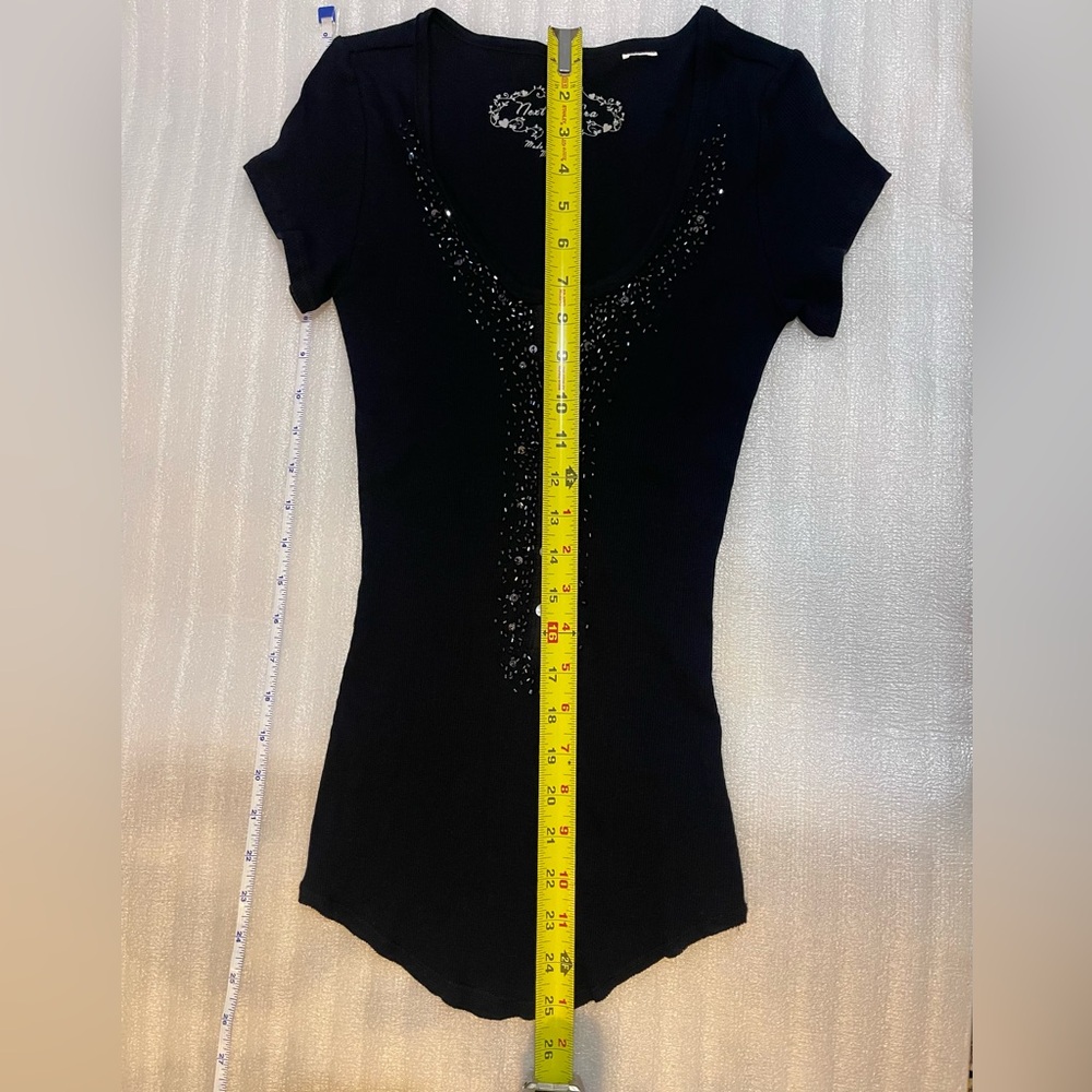 New Era Black Short Sleeve Ribbed Henley Top – Juniors Medium - Picture 6 of 14